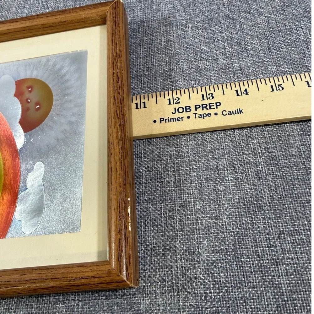 VTG DUFEX FOIL Art Framed Picture Teddy Bear Rainbow Sun Nursery Kid Decor 8x10